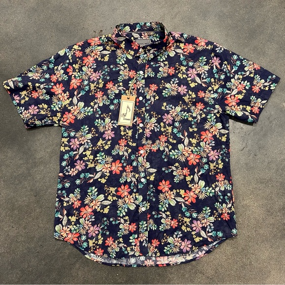 NEW Stitch Note Floral Shirt Button Down S/S Men’s Large 100% Egyptian Cotton - Picture 1 of 11